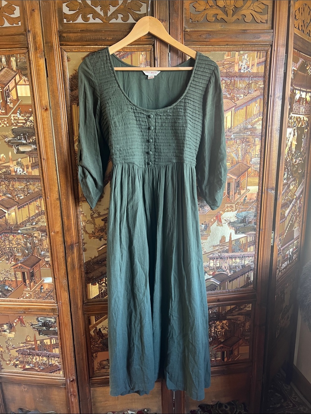 April Cornell Forest Green Button-Front Maxi Dress